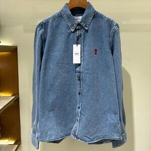 Ami Embroidered Logo Denim Shirt